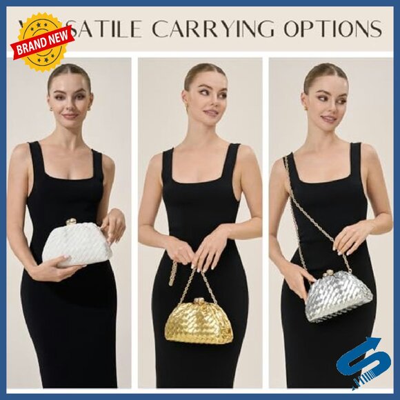 Woven Leather Clutch with Detachable Chain Strap for Formal Events
